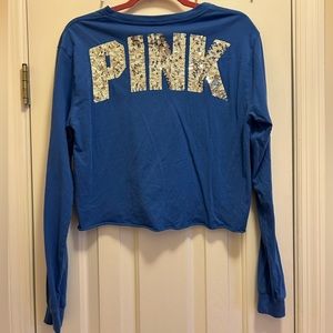 Victoria’s Secret PINK royal blue cropped long sleeve tee.